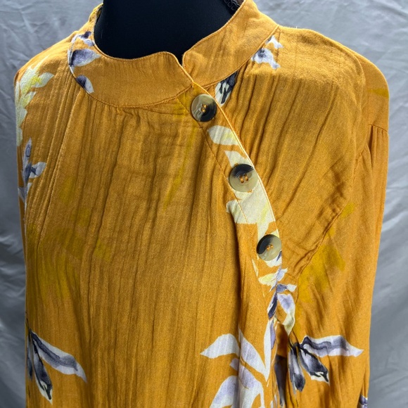 Soft Surroundings Cotton Floral Mustard Women's Top Large - Picture 3 of 8